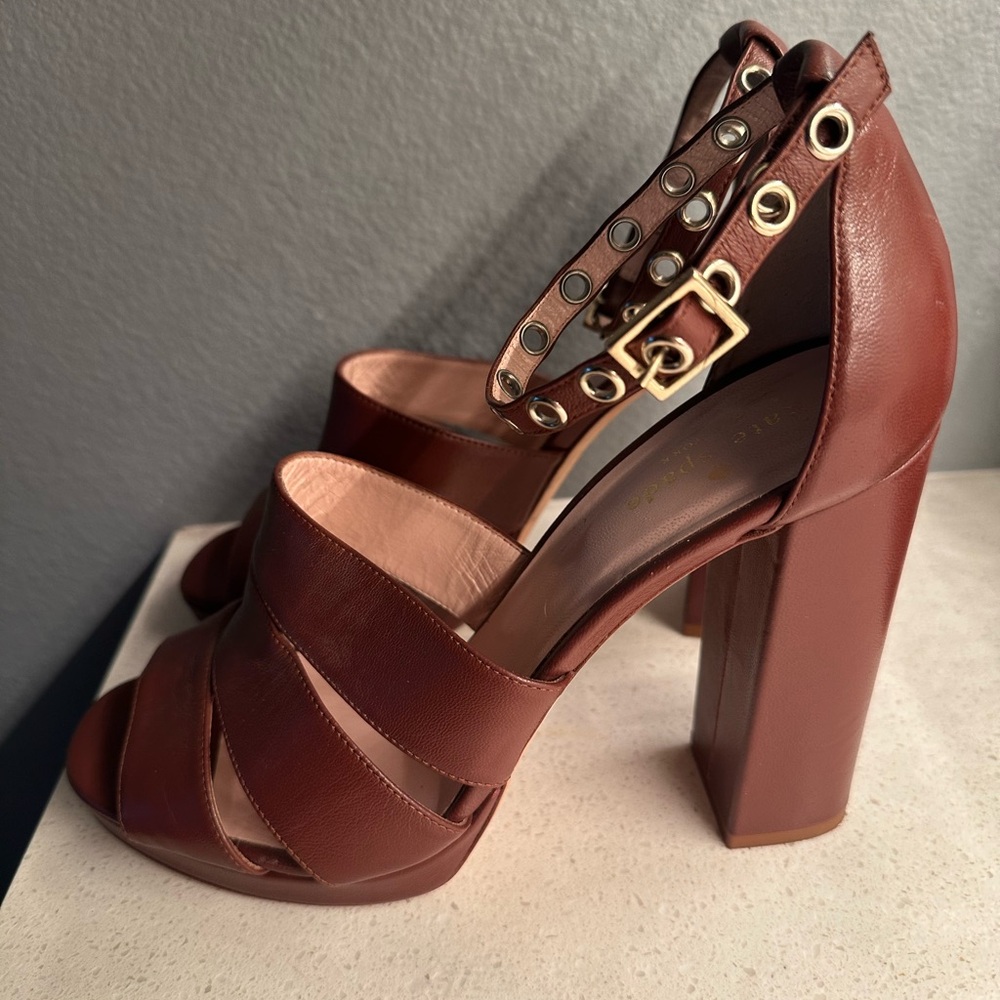Kate Spade Brown "Irvine" Leather Block Heel Sandals